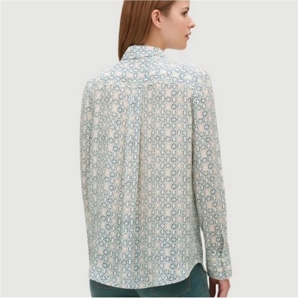 NWT Lafayette 148 Scottie Decorative Crepe Viscose Silk Blouse Button Up Large - Picture 3 of 12